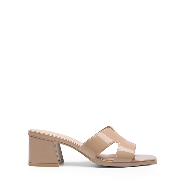 Square Toe Cut Out Sandals - NUDE-PAT - 3